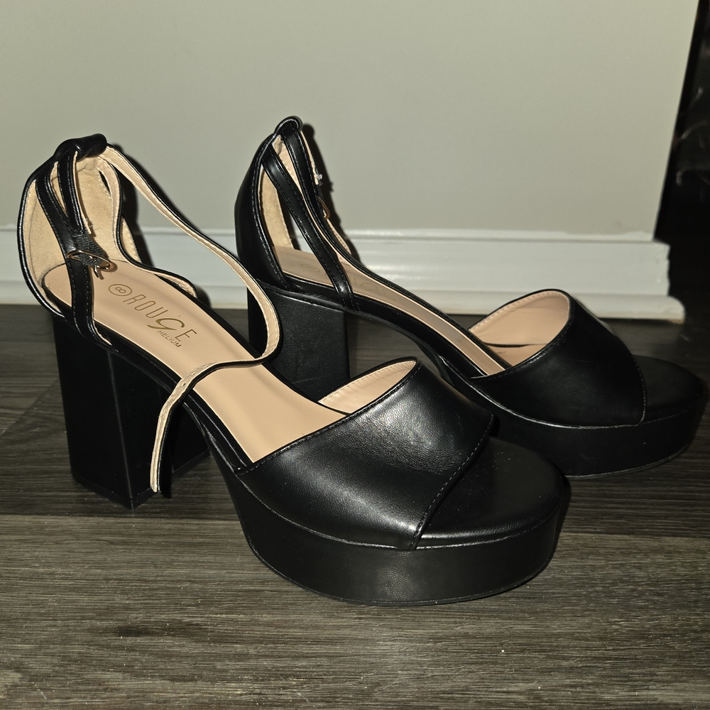Black Platform Block Heel Sandals